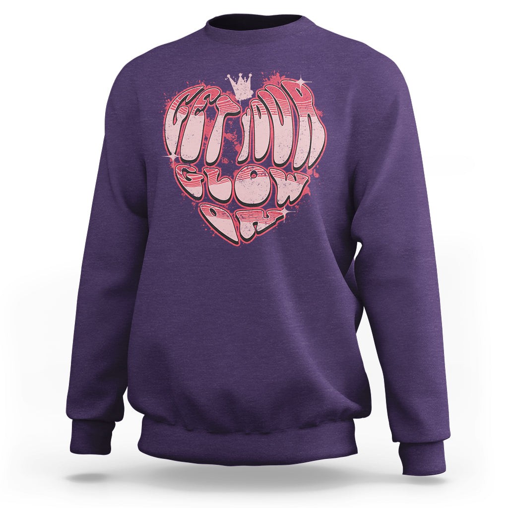Retro 70s 80s Sweatshirt Get Your Glow On GLow Party Retro 70s 80s Graffiti Heart Shape - Wonder Print Shop