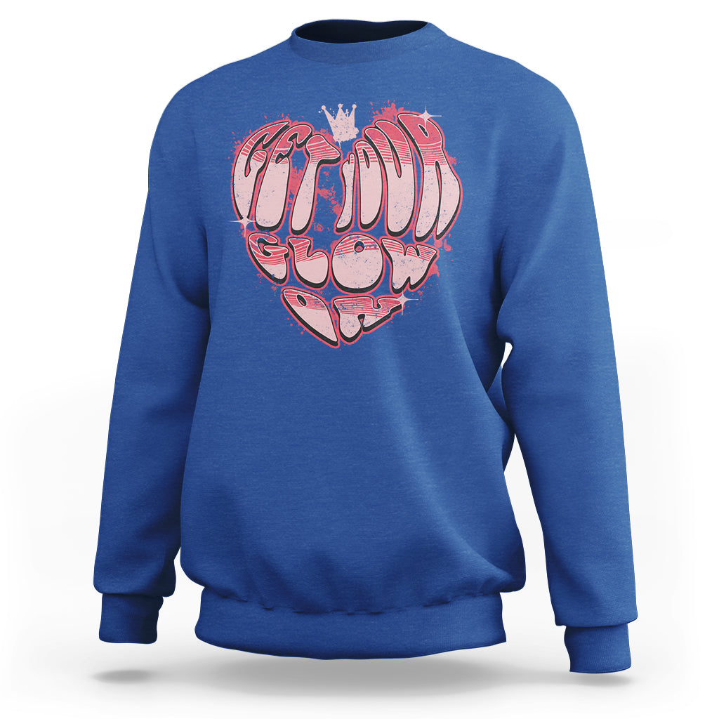 Retro 70s 80s Sweatshirt Get Your Glow On GLow Party Retro 70s 80s Graffiti Heart Shape - Wonder Print Shop