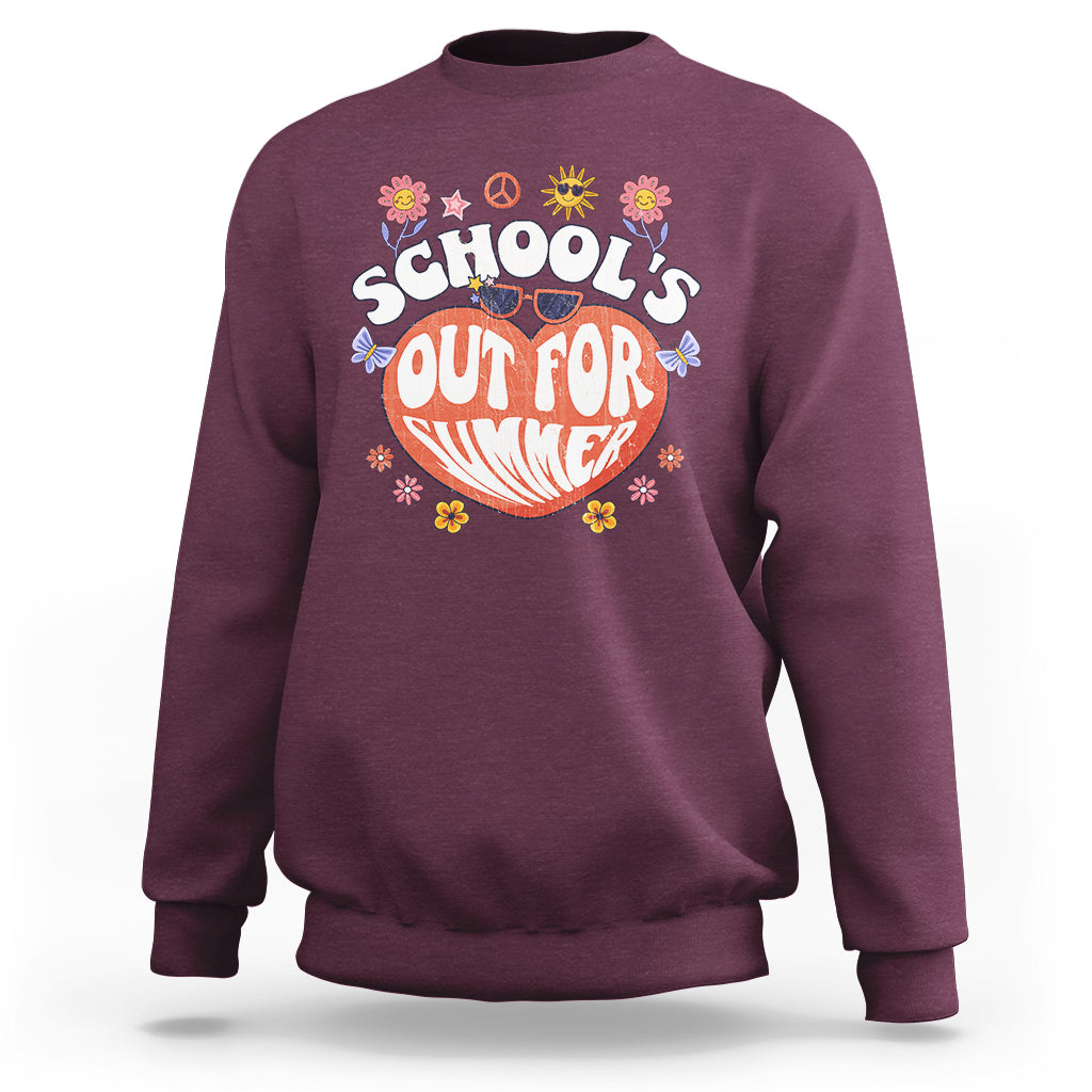 Summer Break Sweatshirt Retro Last Day of School's Out For Summer Teacher Boys Girls - Wonder Print Shop