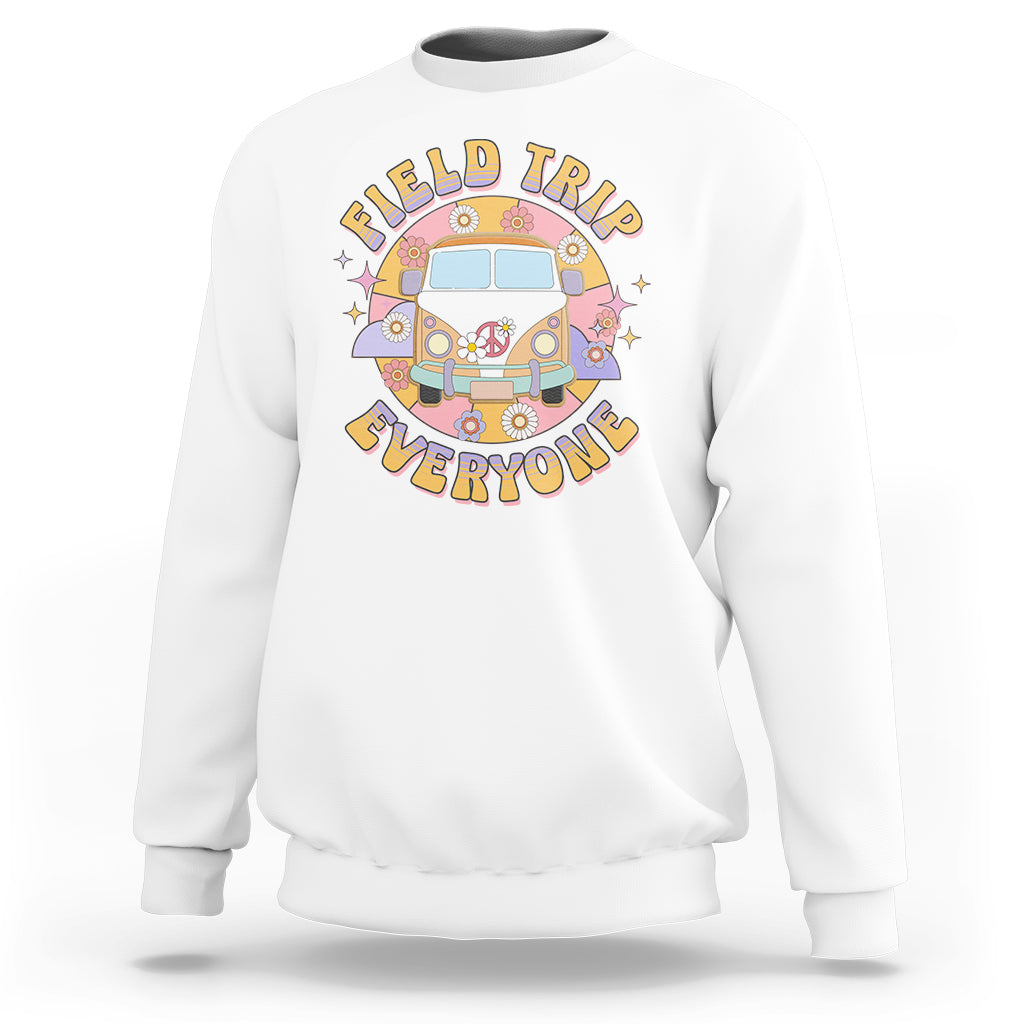 Summer Break Sweatshirt Field School Trip Anyone Groovy School Bus Driver Hippie Bus - Wonder Print Shop