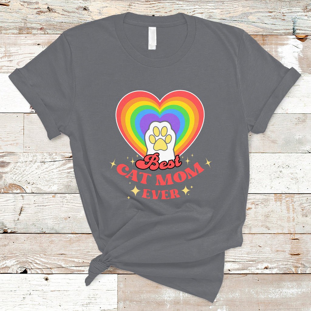 Cat Mom T Shirt Best Cat Mom Ever Cat Lover Owner Cute Rainbow Cat Paw Print - Wonder Print Shop