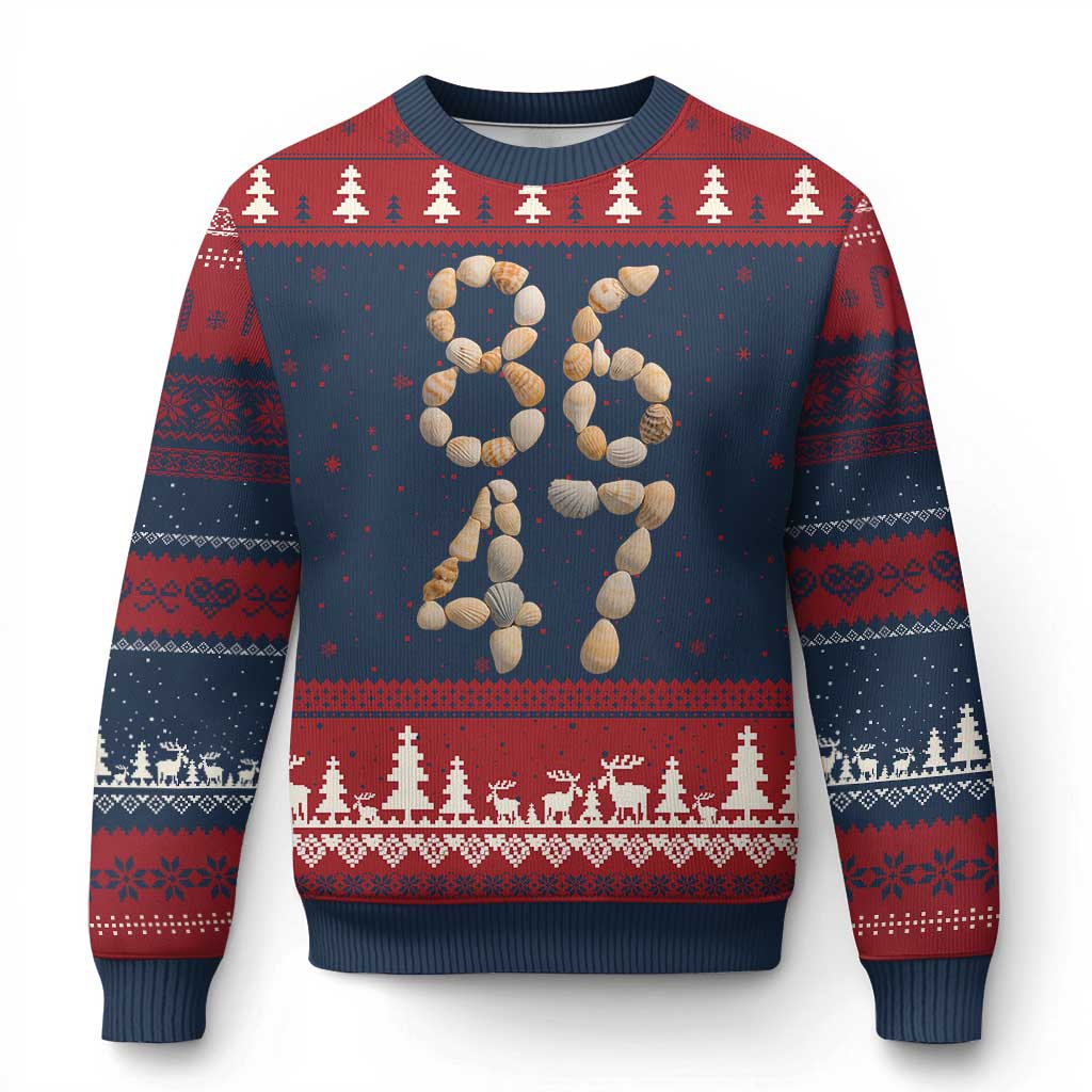 86 47 Seashell Subtle Summer Coastal Graphic Ugly Christmas Sweater Viral Beach Walk Political Satire