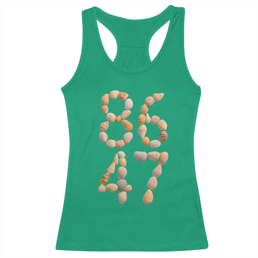 86 47 Seashell Subtle Summer Coastal Graphic Racerback Tank Top Viral Beach Walk Political Satire