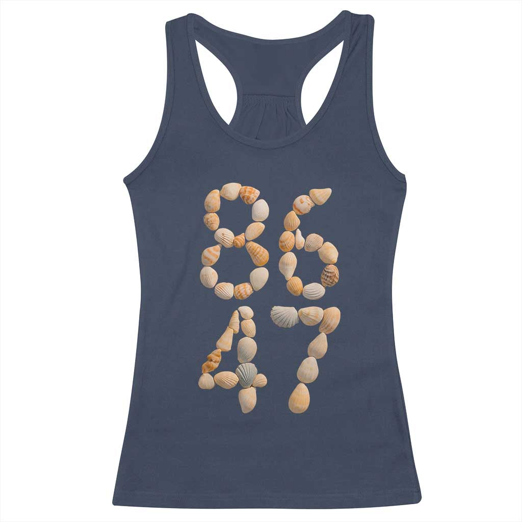86 47 Seashell Subtle Summer Coastal Graphic Racerback Tank Top Viral Beach Walk Political Satire