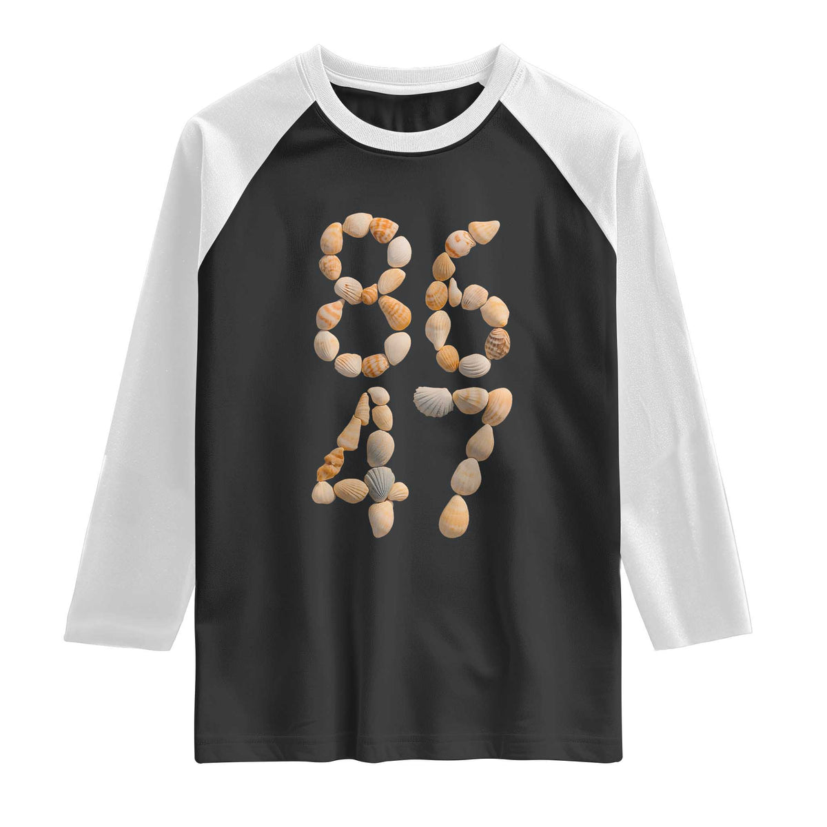 86 47 Seashell Subtle Summer Coastal Graphic Raglan Shirt Viral Beach Walk Political Satire