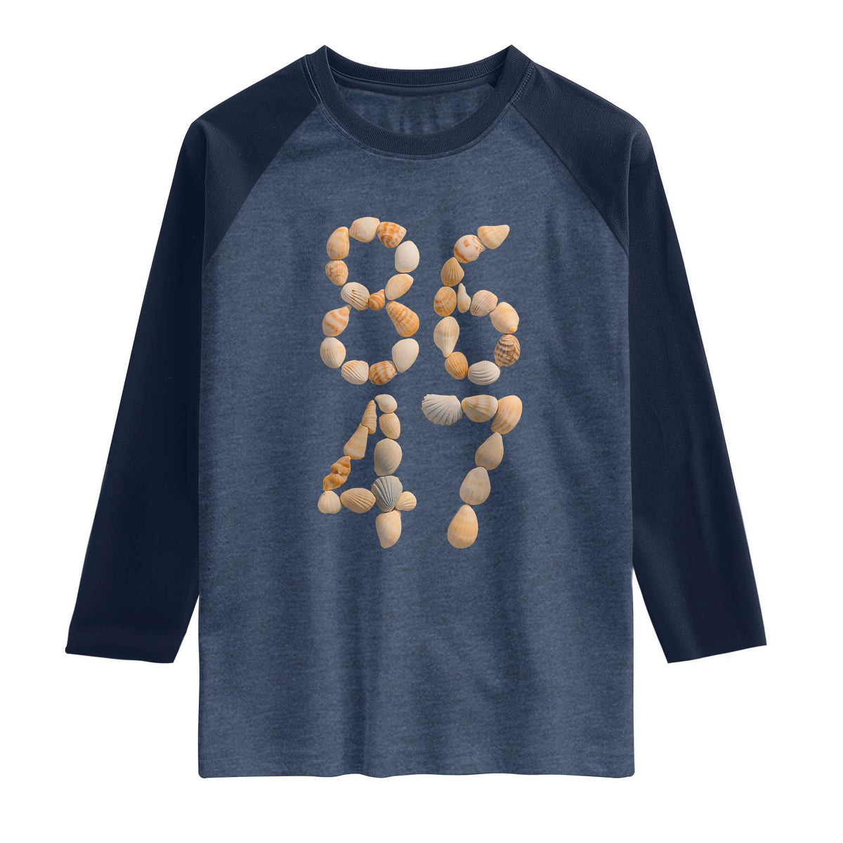 86 47 Seashell Subtle Summer Coastal Graphic Raglan Shirt Viral Beach Walk Political Satire