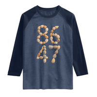 86 47 Seashell Subtle Summer Coastal Graphic Raglan Shirt Viral Beach Walk Political Satire