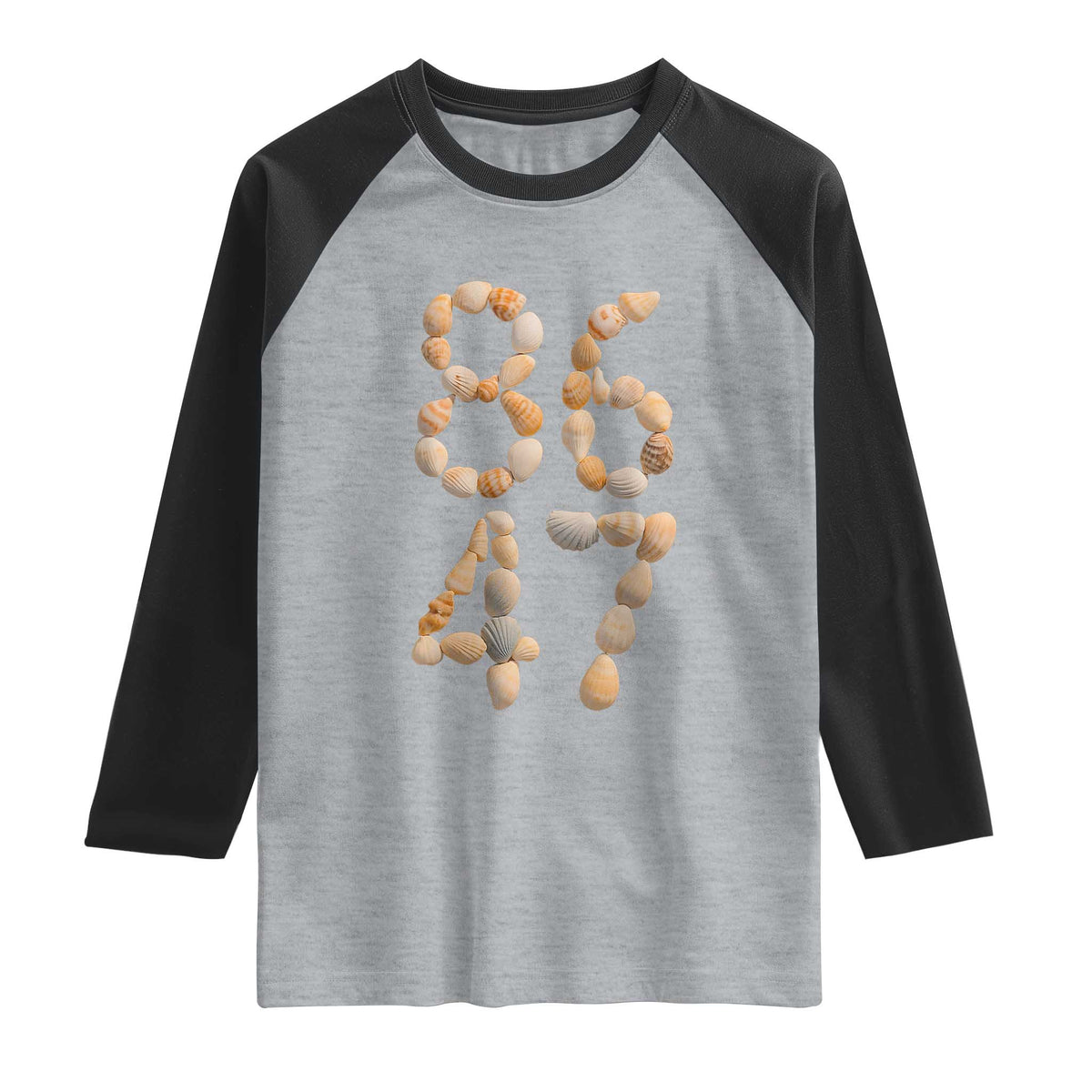 86 47 Seashell Subtle Summer Coastal Graphic Raglan Shirt Viral Beach Walk Political Satire