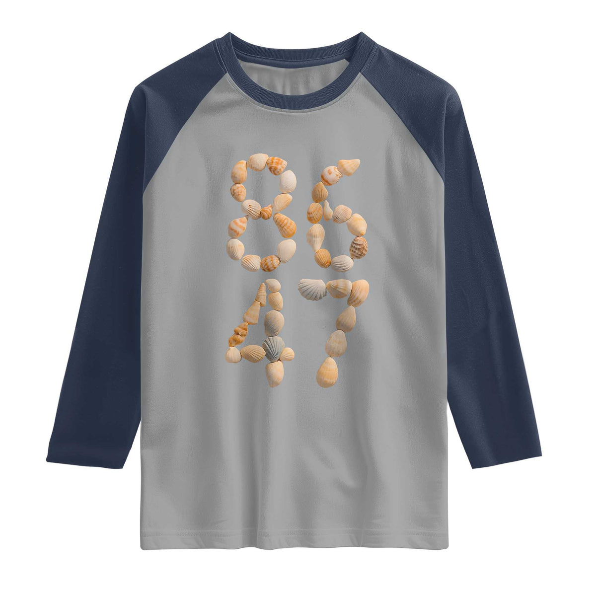 86 47 Seashell Subtle Summer Coastal Graphic Raglan Shirt Viral Beach Walk Political Satire