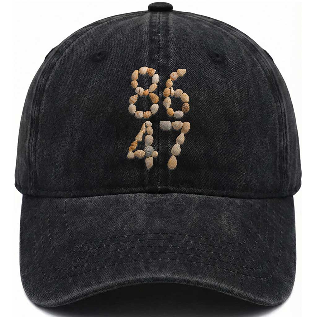 86 47 Seashell Subtle Summer Coastal Graphic Washed Cotton Baseball Cap Viral Beach Walk Political Satire