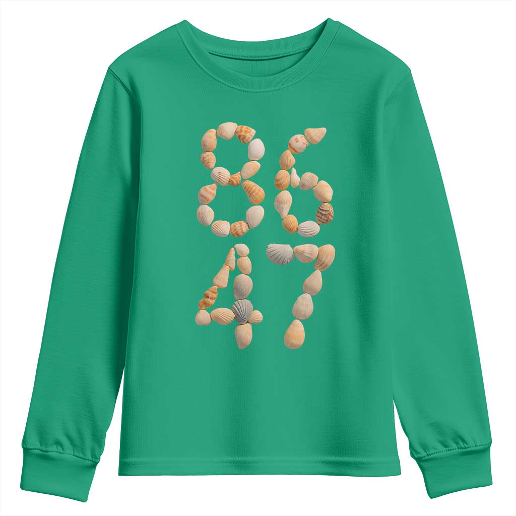 86 47 Seashell Subtle Summer Coastal Graphic Youth Sweatshirt Viral Beach Walk Political Satire