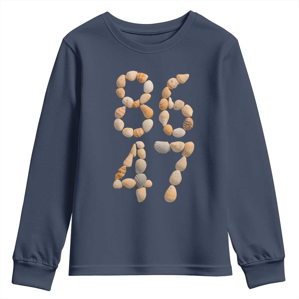 86 47 Seashell Subtle Summer Coastal Graphic Youth Sweatshirt Viral Beach Walk Political Satire