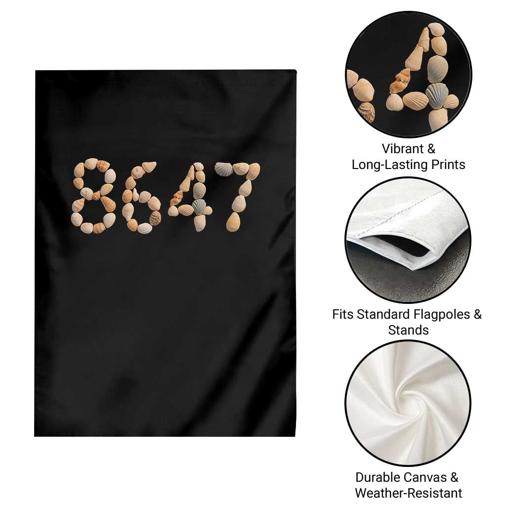 86 47 Seashell Beach Walk Graphic Garden Flag Subtle Coastal Summer Political Satire