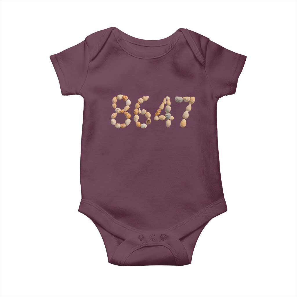 86 47 Seashell Beach Walk Graphic Baby Onesie Subtle Coastal Summer Political Satire