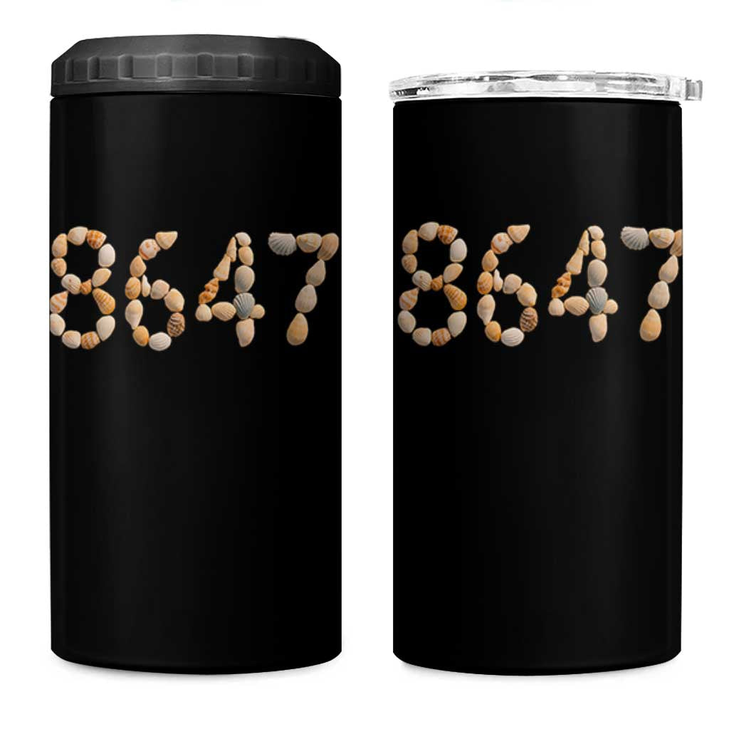 86 47 Seashell Beach Walk Graphic 4 in 1 Can Cooler Tumbler Subtle Coastal Summer Political Satire