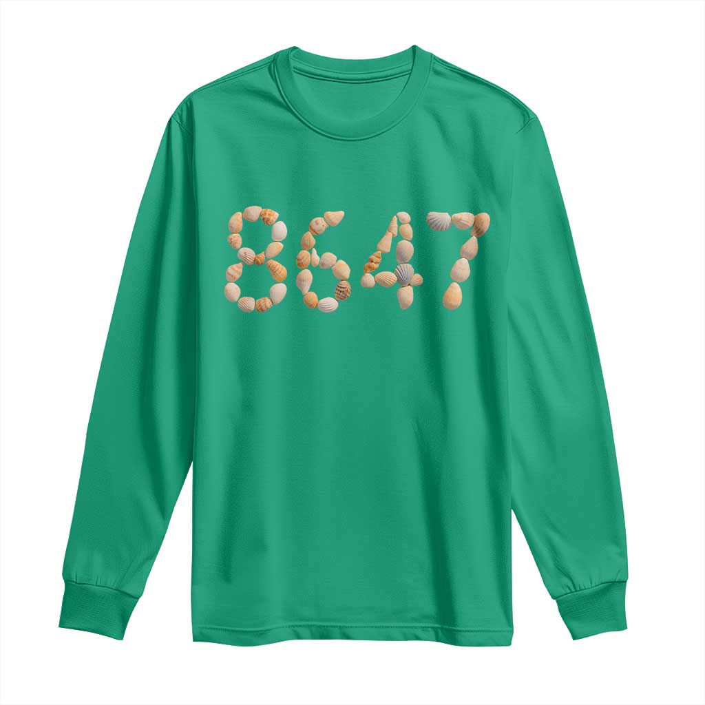 86 47 Seashell Beach Walk Graphic Long Sleeve Shirt Subtle Coastal Summer Political Satire