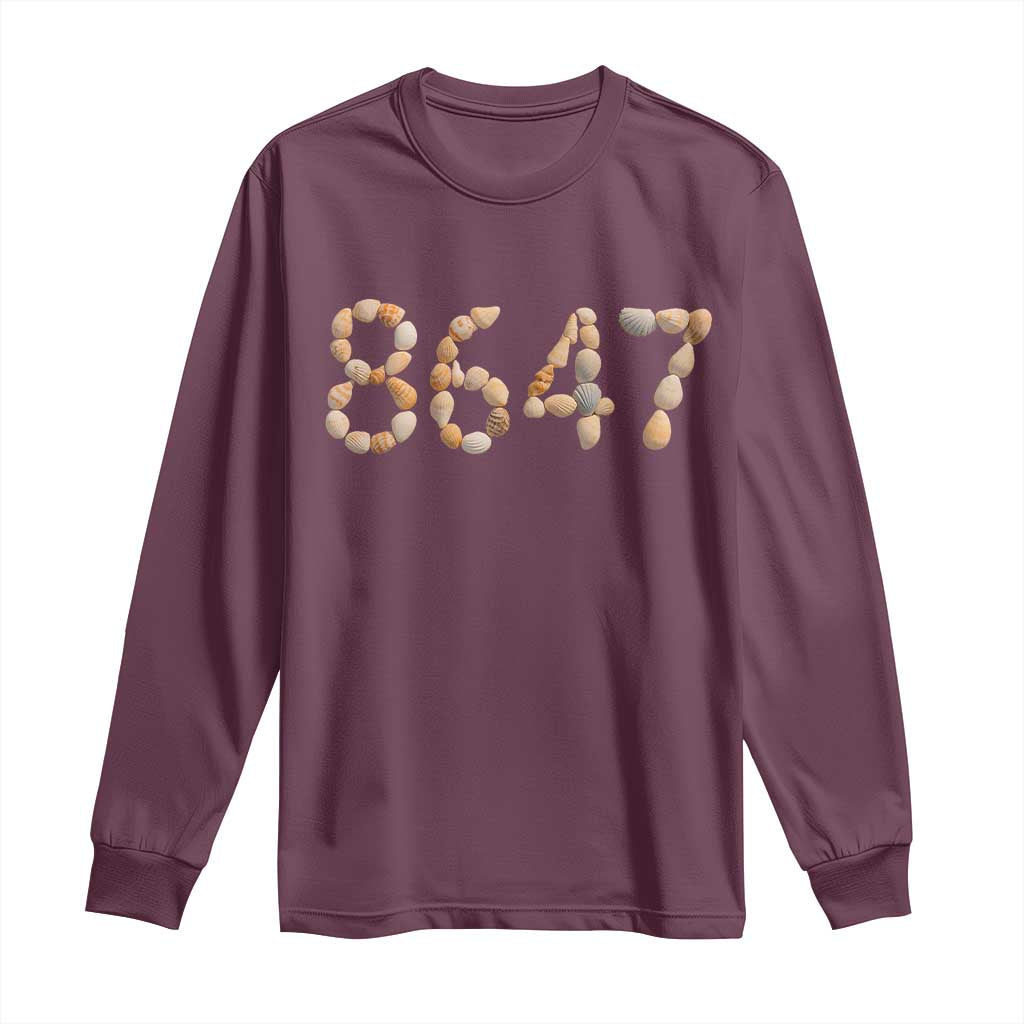 86 47 Seashell Beach Walk Graphic Long Sleeve Shirt Subtle Coastal Summer Political Satire