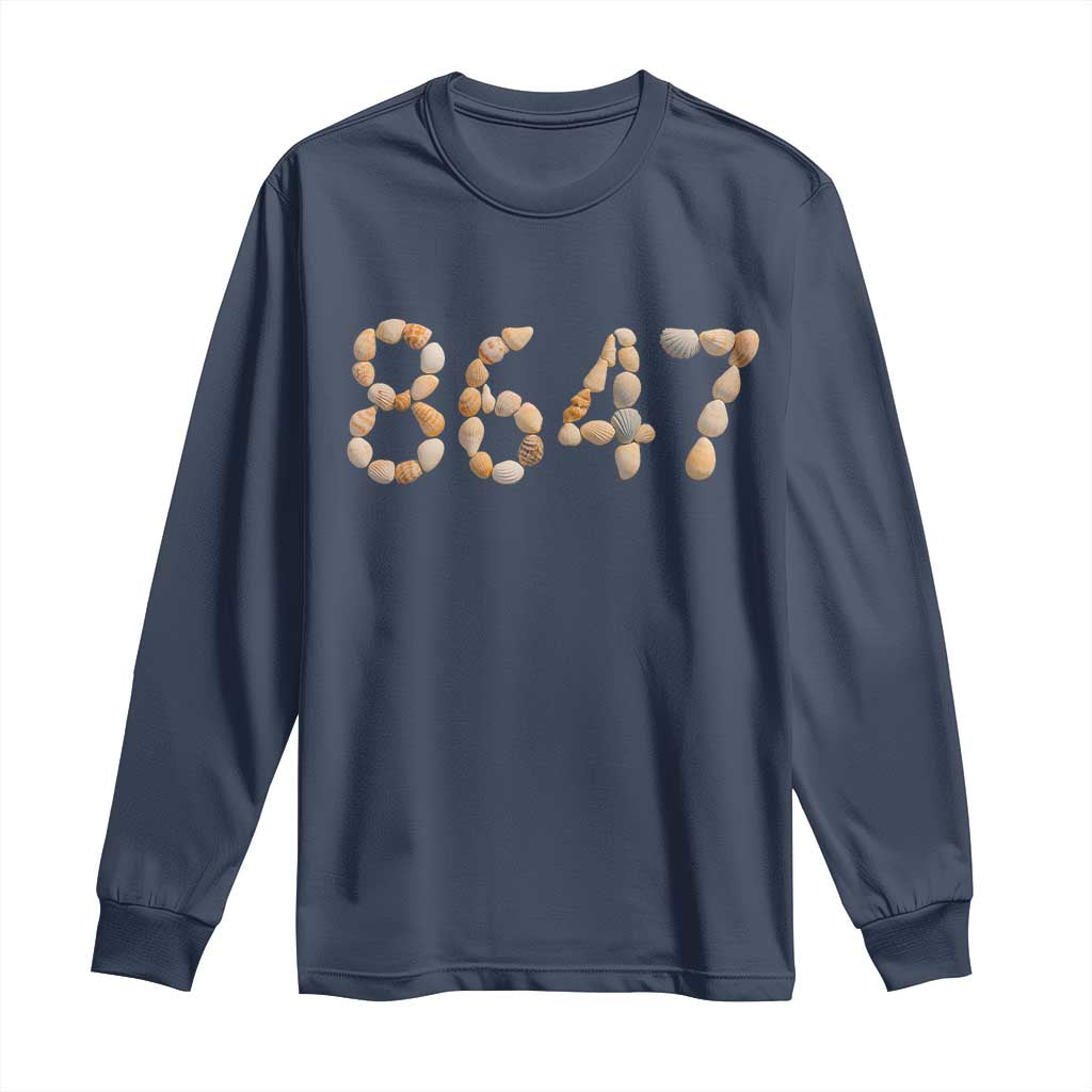86 47 Seashell Beach Walk Graphic Long Sleeve Shirt Subtle Coastal Summer Political Satire