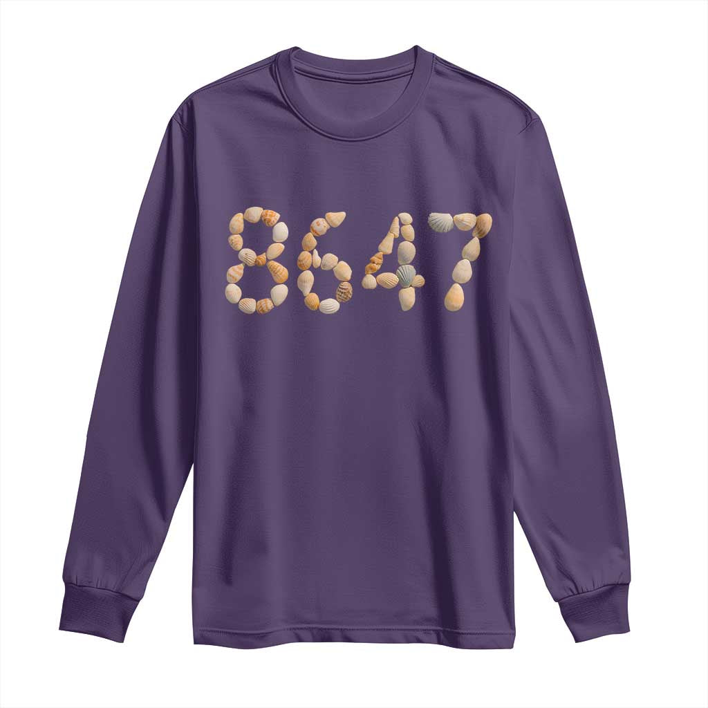 86 47 Seashell Beach Walk Graphic Long Sleeve Shirt Subtle Coastal Summer Political Satire