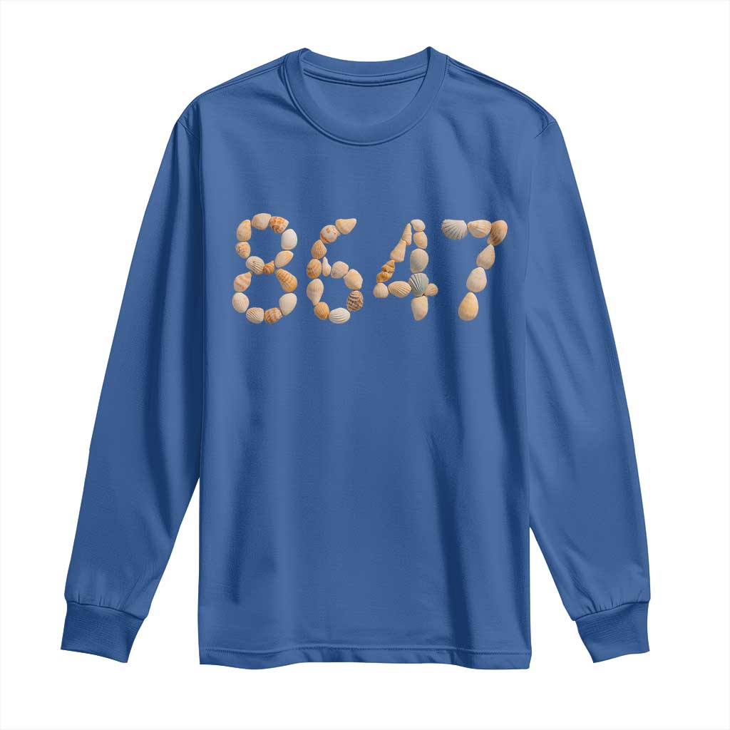 86 47 Seashell Beach Walk Graphic Long Sleeve Shirt Subtle Coastal Summer Political Satire