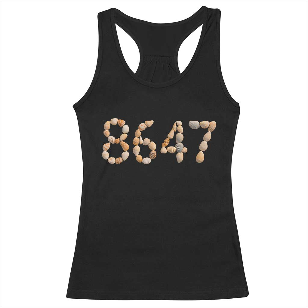 86 47 Seashell Beach Walk Graphic Racerback Tank Top Subtle Coastal Summer Political Satire