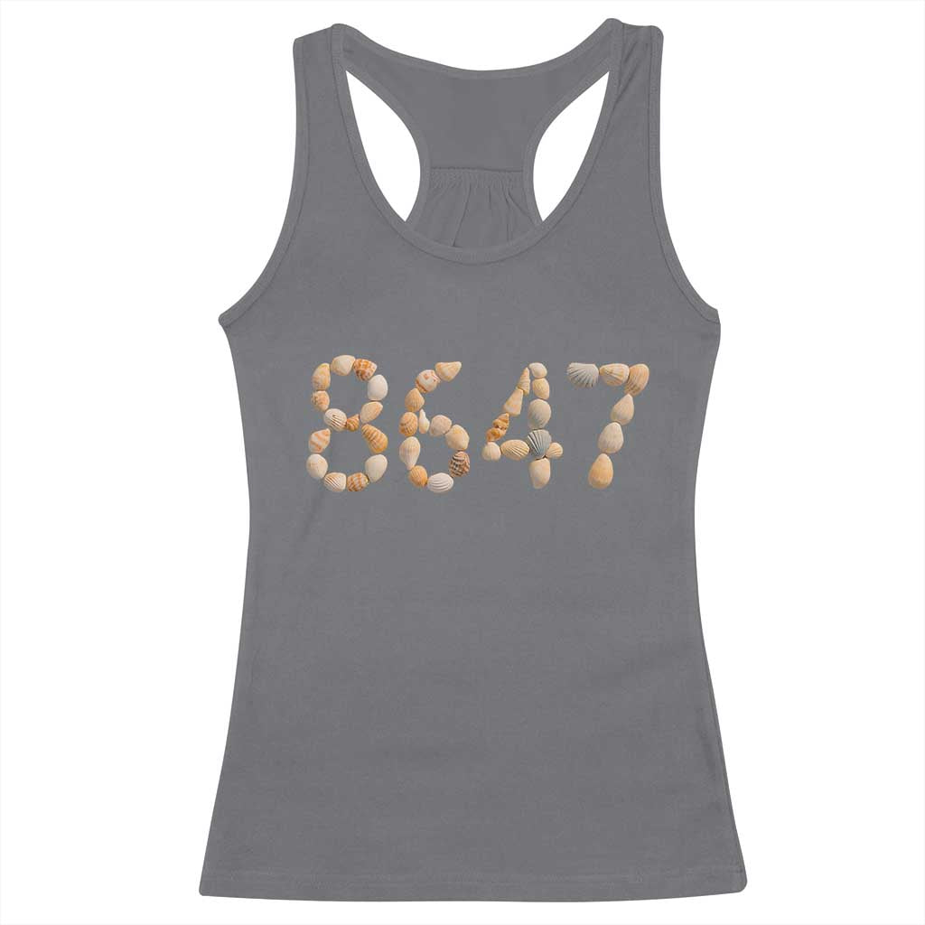 86 47 Seashell Beach Walk Graphic Racerback Tank Top Subtle Coastal Summer Political Satire