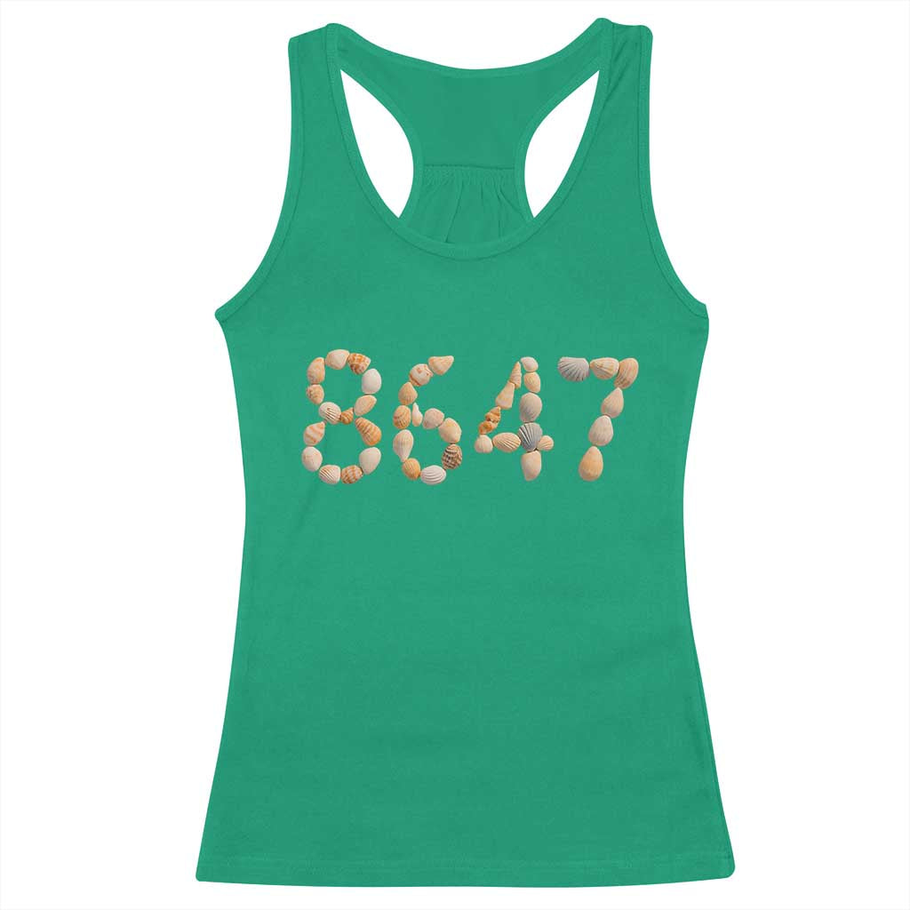 86 47 Seashell Beach Walk Graphic Racerback Tank Top Subtle Coastal Summer Political Satire
