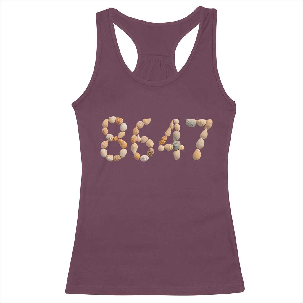 86 47 Seashell Beach Walk Graphic Racerback Tank Top Subtle Coastal Summer Political Satire