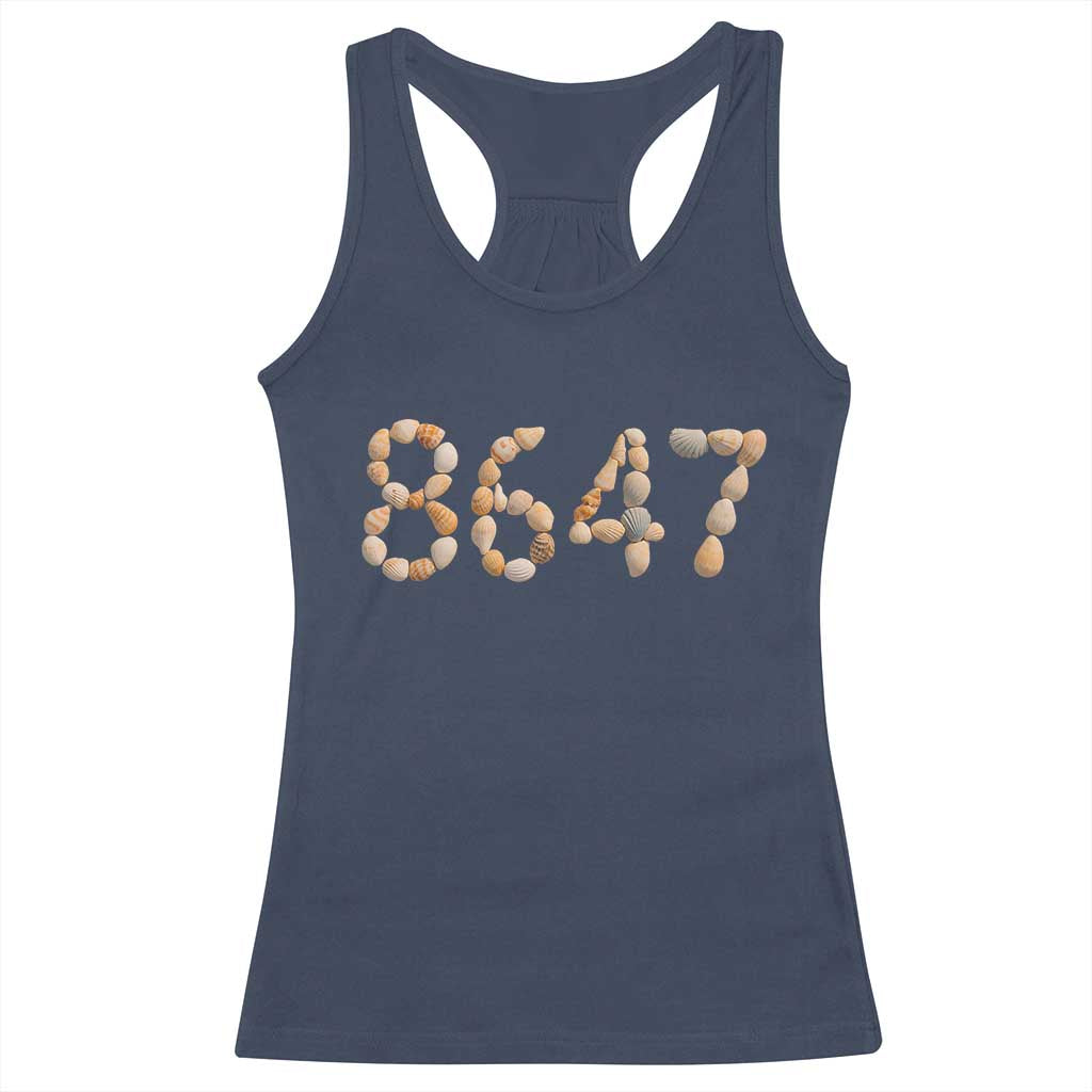 86 47 Seashell Beach Walk Graphic Racerback Tank Top Subtle Coastal Summer Political Satire