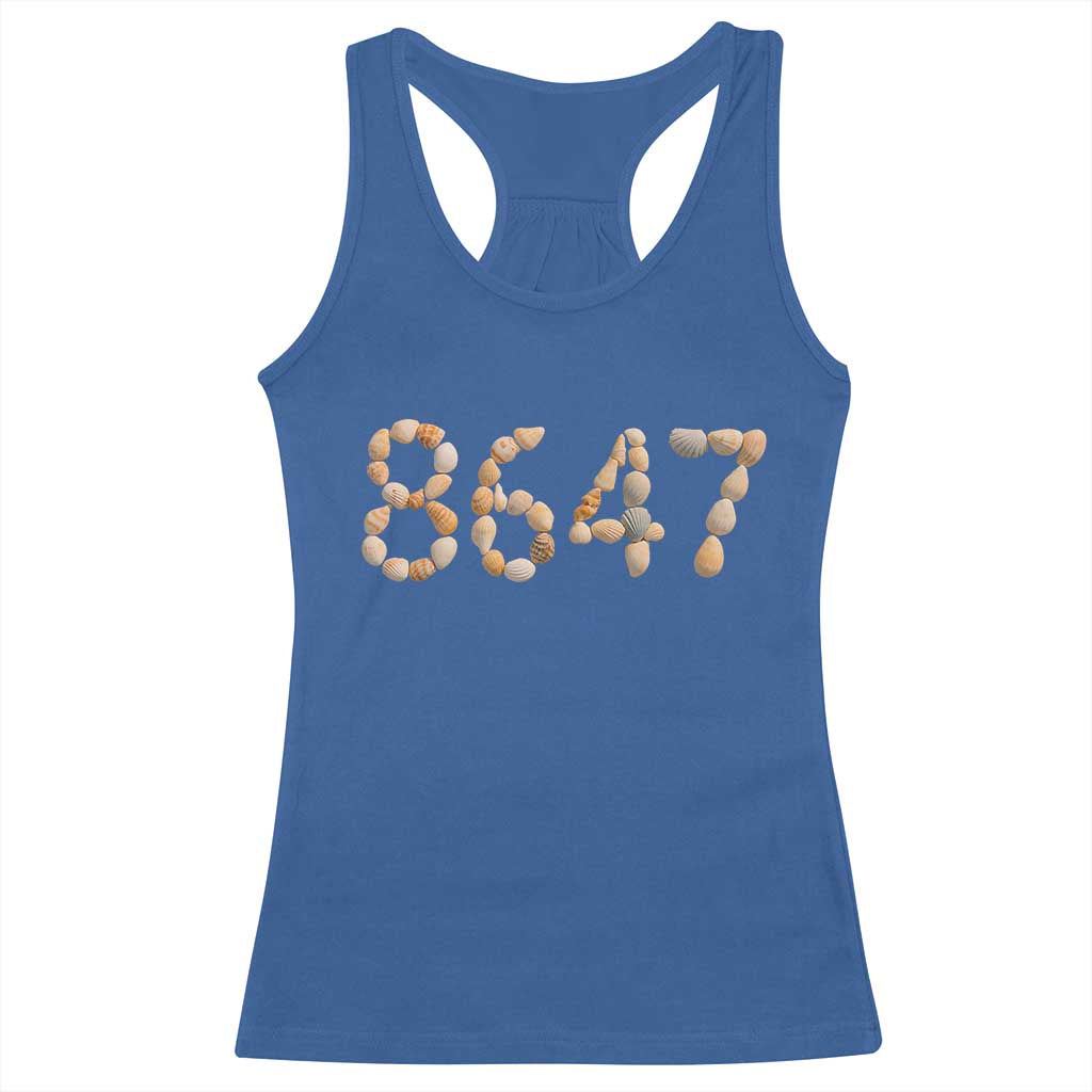 86 47 Seashell Beach Walk Graphic Racerback Tank Top Subtle Coastal Summer Political Satire