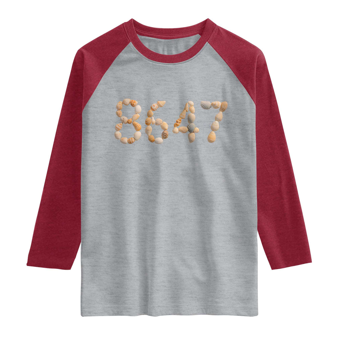 86 47 Seashell Beach Walk Graphic Raglan Shirt Subtle Coastal Summer Political Satire