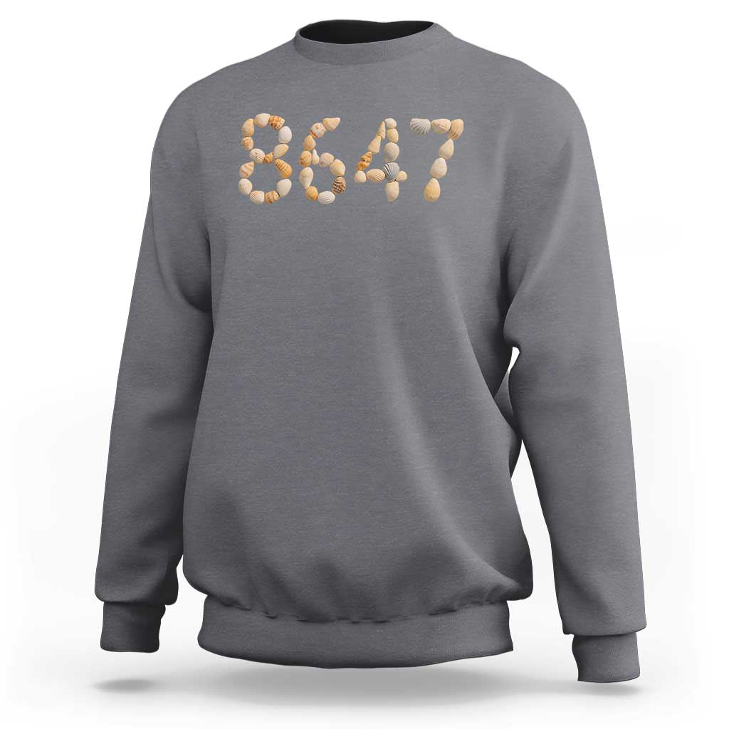 86 47 Seashell Beach Walk Graphic Sweatshirt Subtle Coastal Summer Political Satire