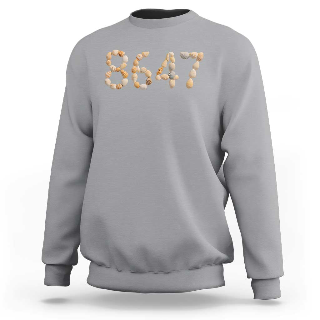 86 47 Seashell Beach Walk Graphic Sweatshirt Subtle Coastal Summer Political Satire