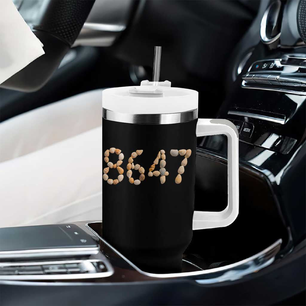 86 47 Seashell Beach Walk Graphic Tumbler With Handle Subtle Coastal Summer Political Satire