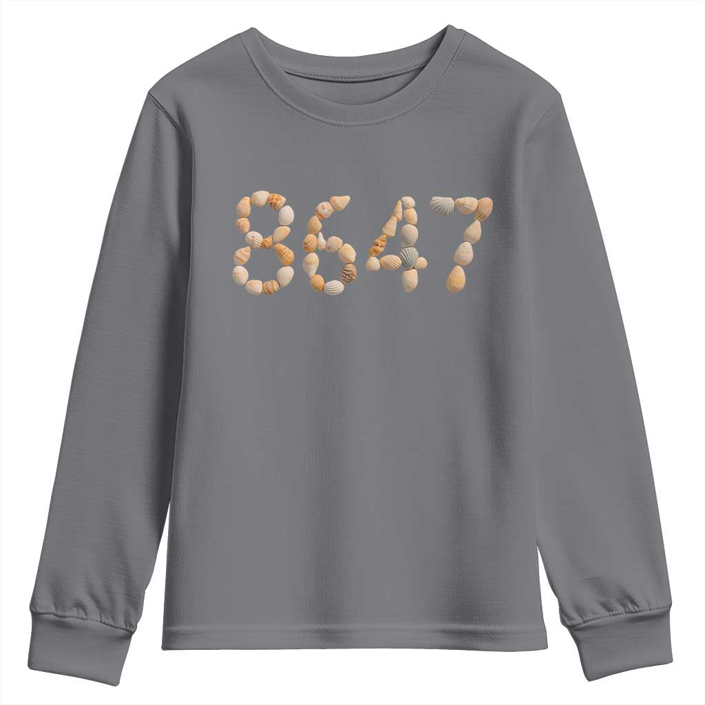 86 47 Seashell Beach Walk Graphic Youth Sweatshirt Subtle Coastal Summer Political Satire