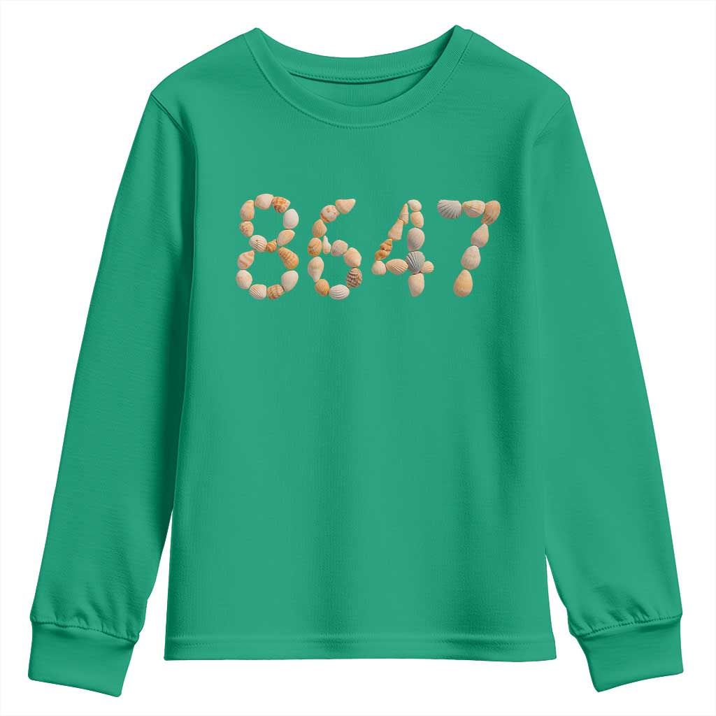 86 47 Seashell Beach Walk Graphic Youth Sweatshirt Subtle Coastal Summer Political Satire