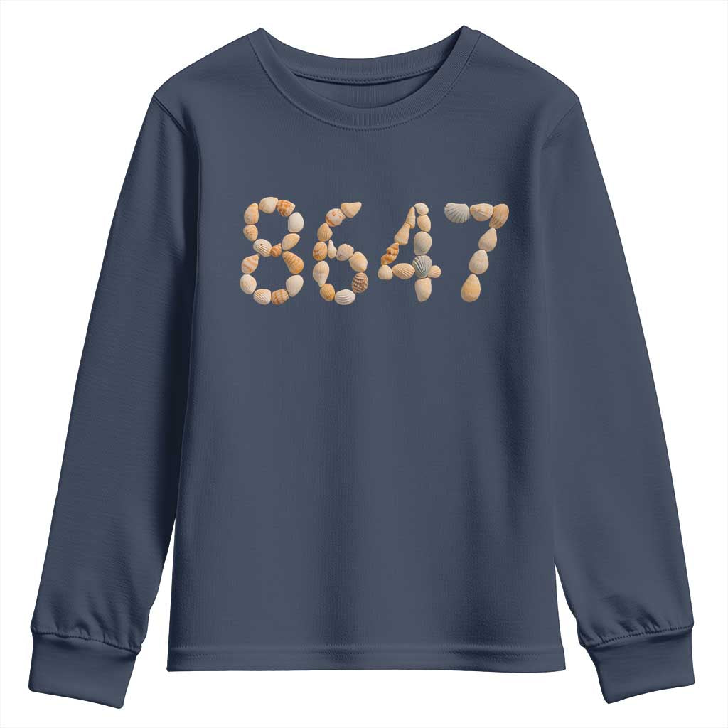 86 47 Seashell Beach Walk Graphic Youth Sweatshirt Subtle Coastal Summer Political Satire