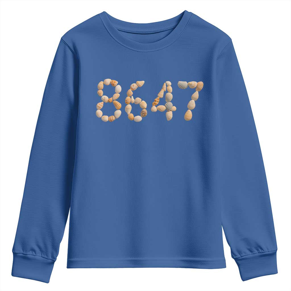 86 47 Seashell Beach Walk Graphic Youth Sweatshirt Subtle Coastal Summer Political Satire