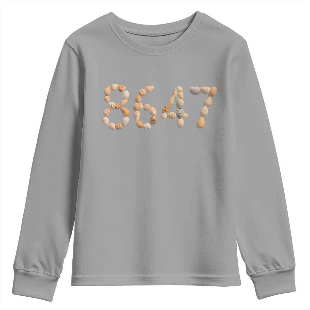 86 47 Seashell Beach Walk Graphic Youth Sweatshirt Subtle Coastal Summer Political Satire