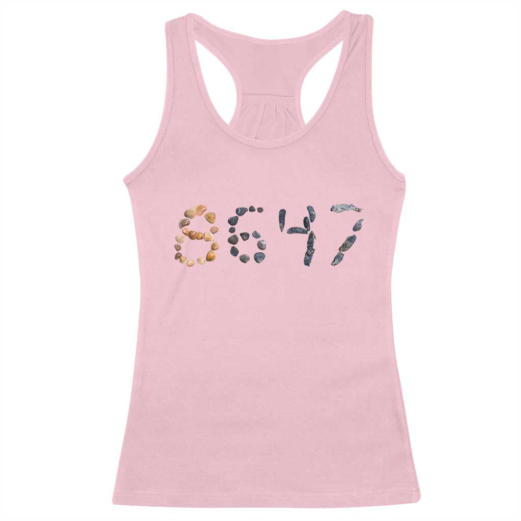 86 47 Seashell Graphic Subtle Summer Coastal Racerback Tank Top Viral 2026 Beach Walk Political Satire