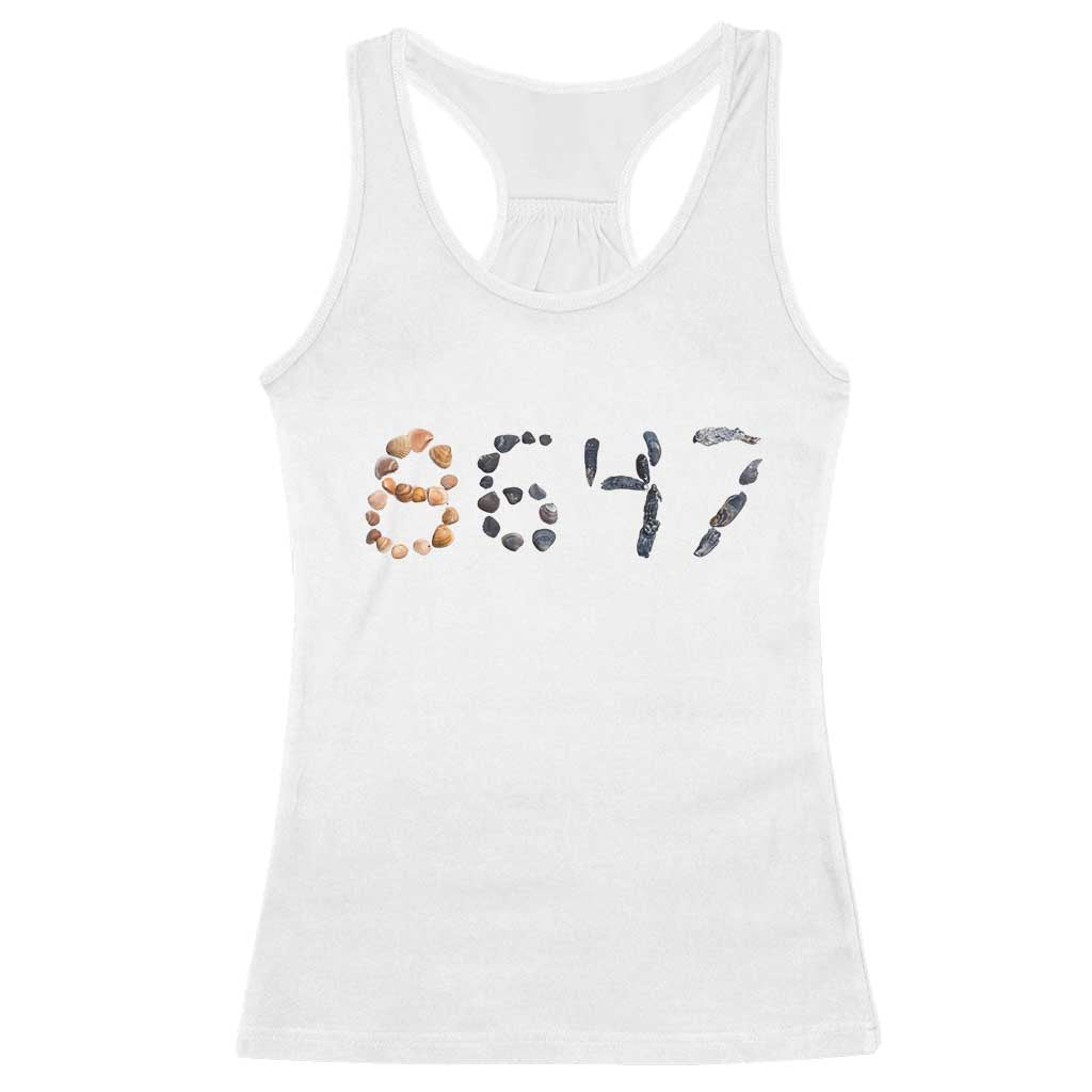 86 47 Seashell Graphic Subtle Summer Coastal Racerback Tank Top Viral 2026 Beach Walk Political Satire