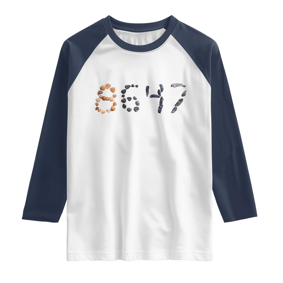 86 47 Seashell Graphic Subtle Summer Coastal Raglan Shirt Viral 2026 Beach Walk Political Satire