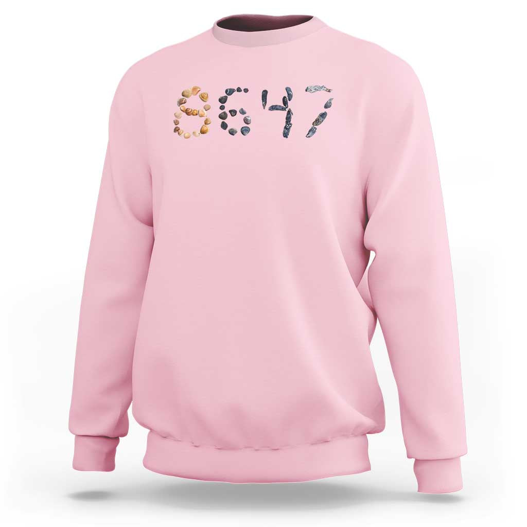 86 47 Seashell Graphic Subtle Summer Coastal Sweatshirt Viral 2026 Beach Walk Political Satire
