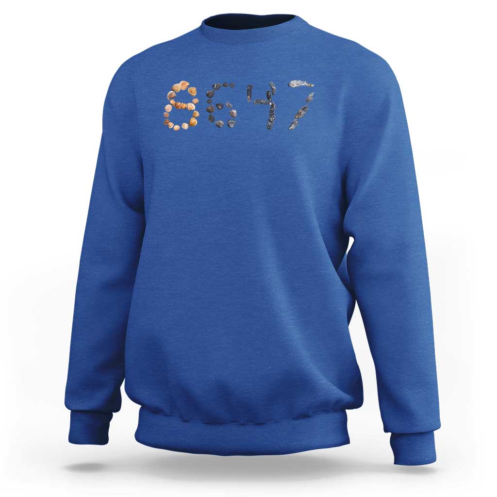 86 47 Seashell Graphic Subtle Summer Coastal Sweatshirt Viral 2026 Beach Walk Political Satire