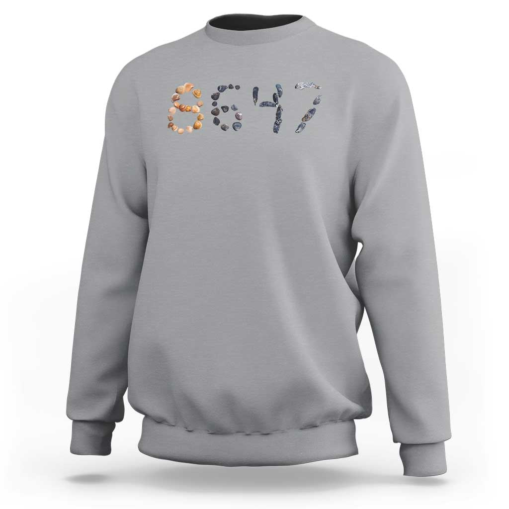 86 47 Seashell Graphic Subtle Summer Coastal Sweatshirt Viral 2026 Beach Walk Political Satire