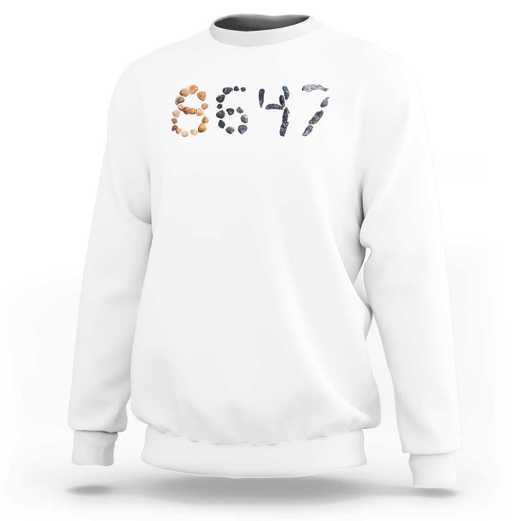 86 47 Seashell Graphic Subtle Summer Coastal Sweatshirt Viral 2026 Beach Walk Political Satire