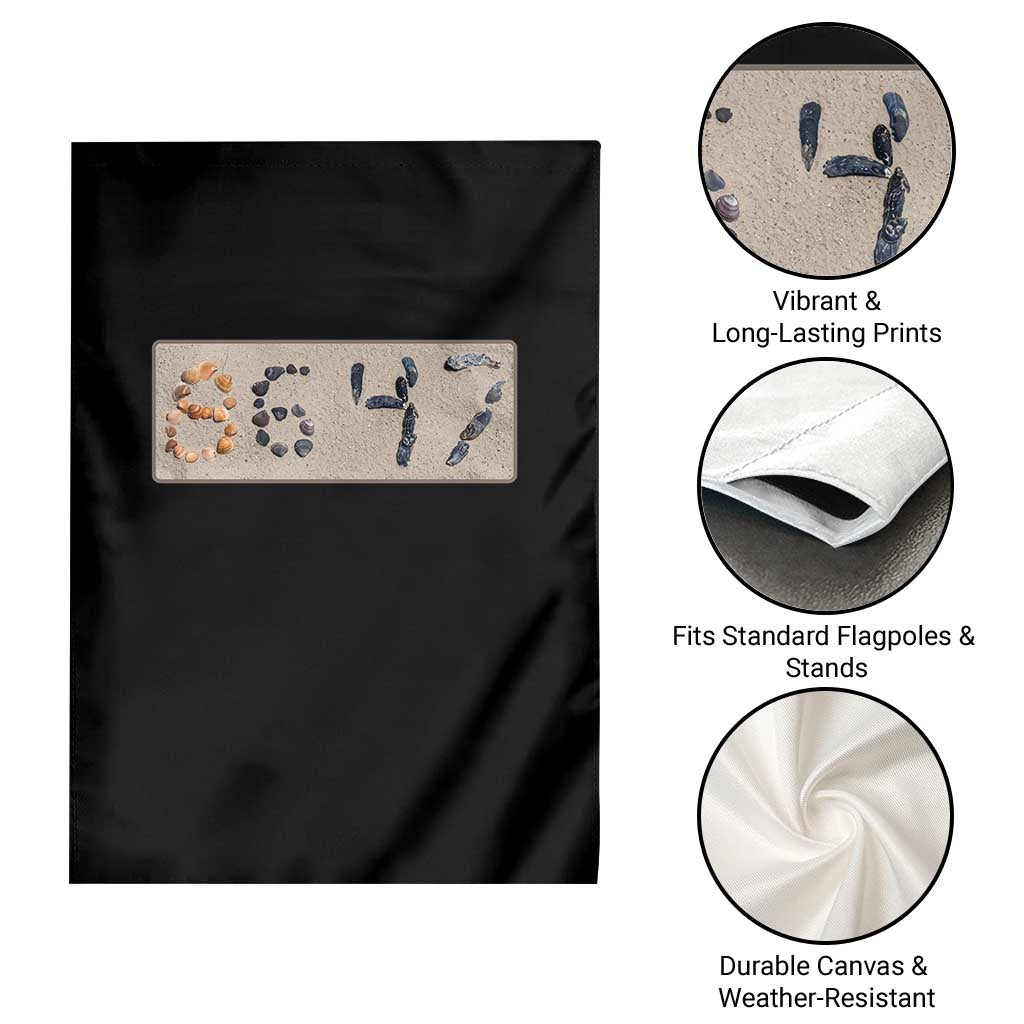 86 47 Seashell Beach Sand Graphic Garden Flag Subtle Coastal Summer Political Satire