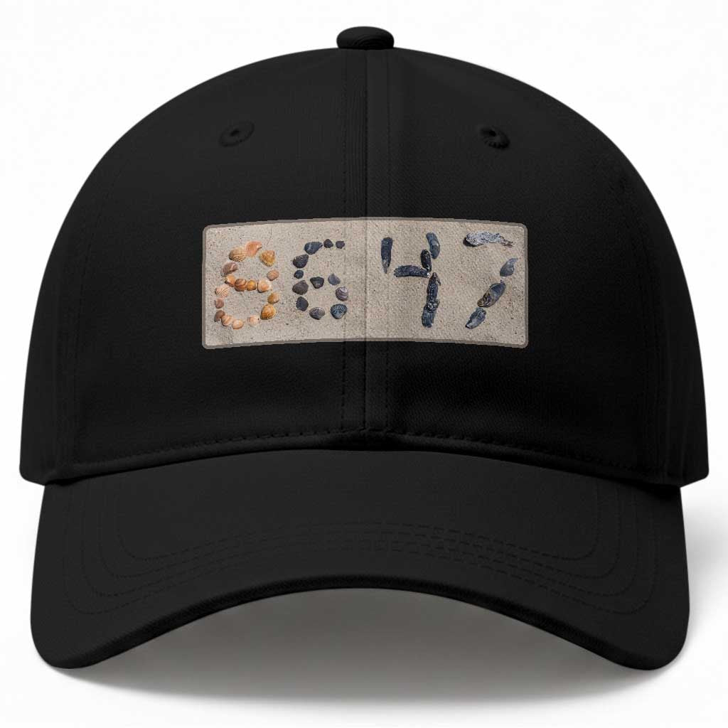 86 47 Seashell Beach Sand Graphic Baseball Cap Subtle Coastal Summer Political Satire