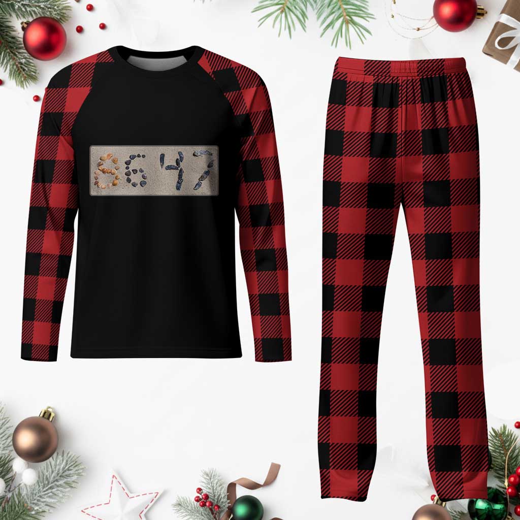 86 47 Seashell Beach Sand Graphic Plaid Pajama Set Subtle Coastal Summer Political Satire
