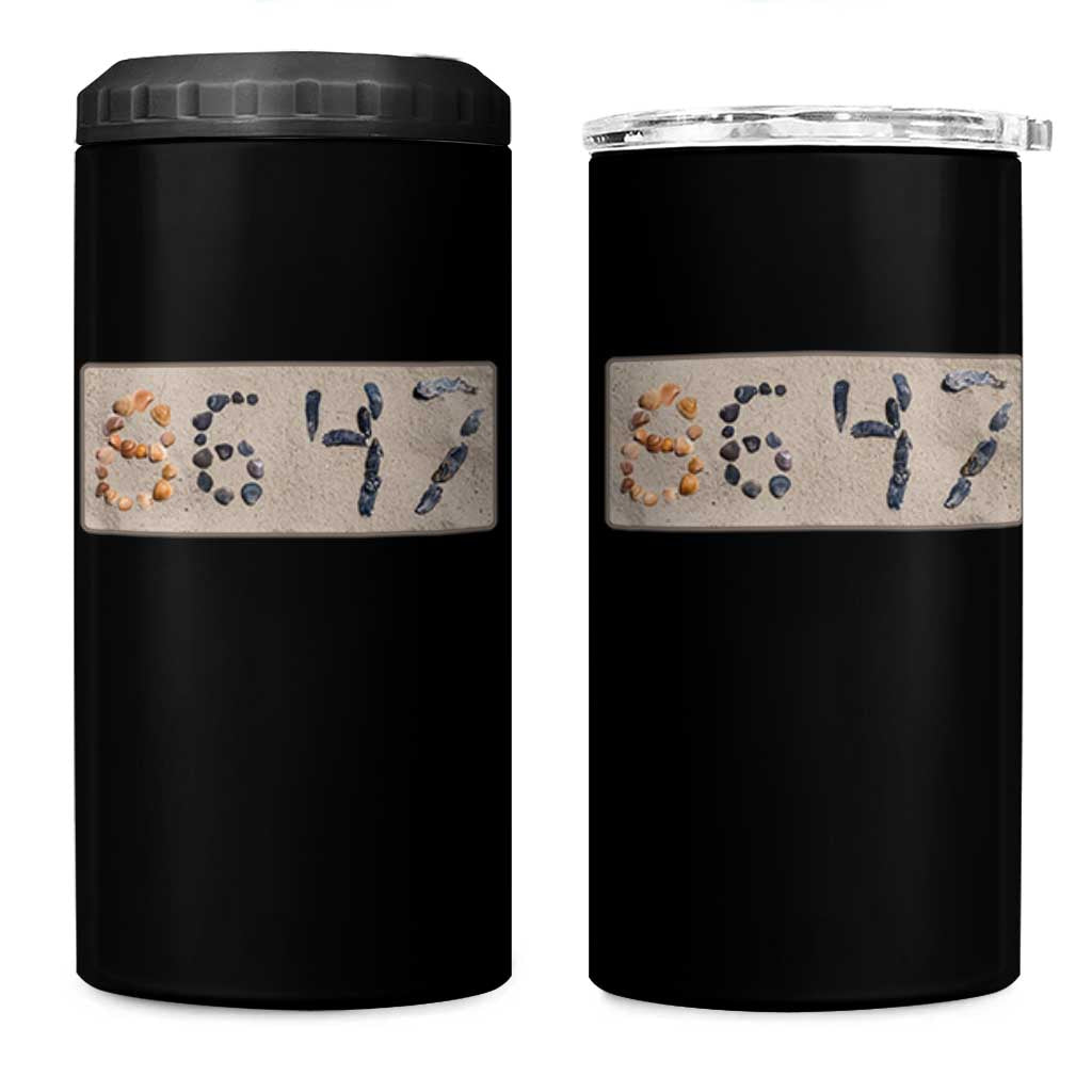 86 47 Seashell Beach Sand Graphic 4 in 1 Can Cooler Tumbler Subtle Coastal Summer Political Satire